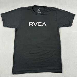 RVCA Shirt Mens Small Black Logo Graphic Camo Back Skate Tee Casual Crewneck